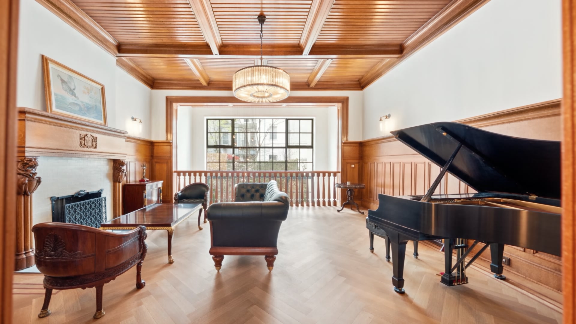 Source image of a wood-panelled music room